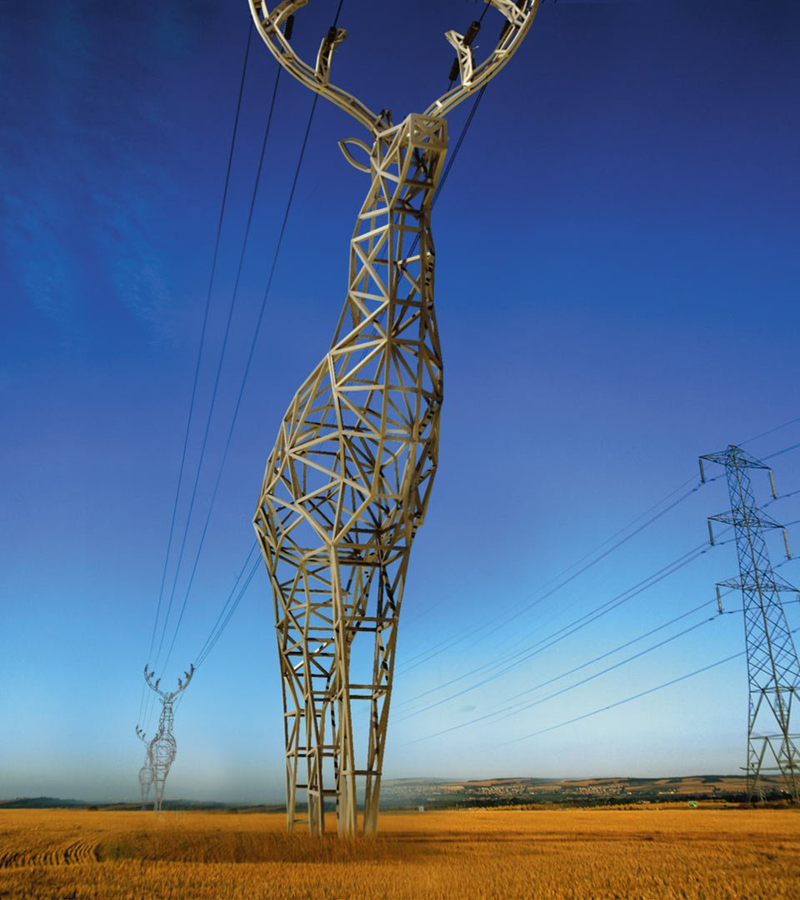 Illustration for article titled These Beautiful Giant Sculptures Support Power Lines With Style